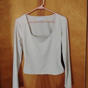 Tan Long-Sleeve Crop Top